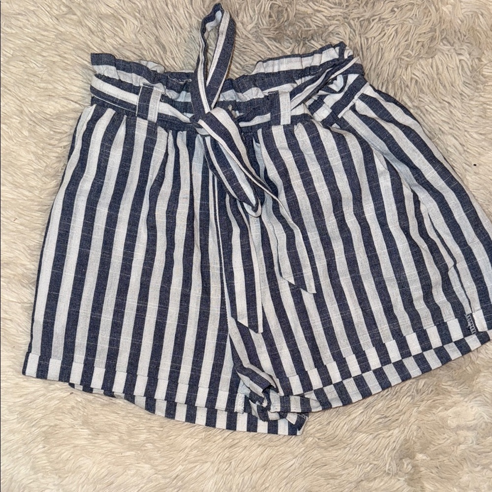 High Waist Blue and White Striped Shorts